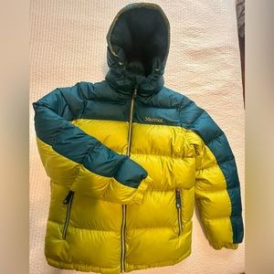 Marmot Down Parka, Boys XXL, Teal Blue/Lime Green